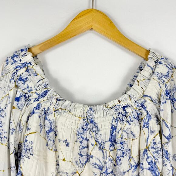 All Saints Women’s Lara Off The Shoulder Smocked Top Size 8 White Linen Silk - Picture 4 of 13